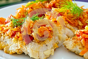 Fried cod with vegetables