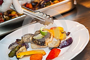 Fried cod with vegetables