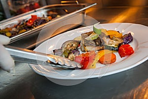 Fried cod with vegetables