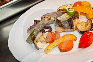 Fried cod with vegetables