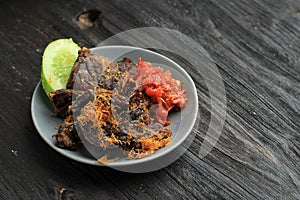 Fried Cow Lungs or Paru Goreng with Sambal Terasi