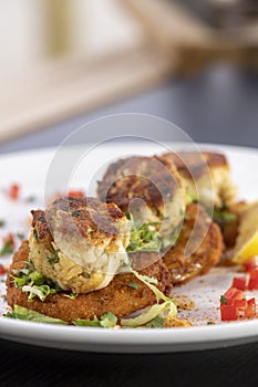 Fried Crabcake dinner with fried green tomato