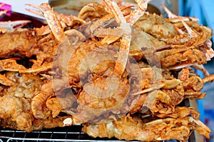 Fried Crabs on Stainless Steel Mess Drainer