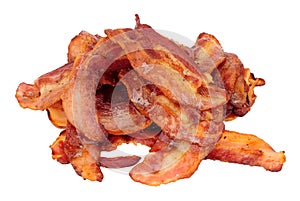 Fried Crispy Bacon Rashers Isolated On White