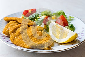 Fried Crispy Sardine Fish Plate with Salad and Lemon / Seafood Sardalya.