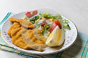 Fried Crispy Sardine Fish Plate with Salad and Lemon / Seafood Sardalya.