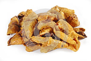 Fried dried squid spicy on white background