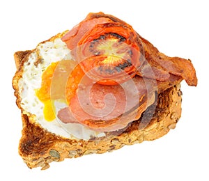 Fried Egg And Bacon With Grilled Tomato On Toast