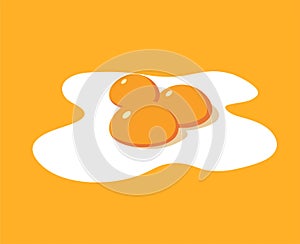 Fried egg breakfast cartoon icon isolated. Flat omelet meal yolk logo shape symbol design.Fried egg isolated on yellow