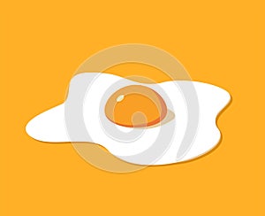 Fried egg breakfast cartoon icon isolated. Flat omelet meal yolk logo shape symbol design.Fried egg isolated on yellow