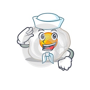 Fried egg cartoon concept Sailor wearing hat