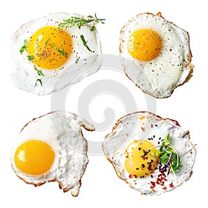 Fried egg collection isolated on white