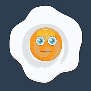 Fried egg with emoji. Flat and solid color design.