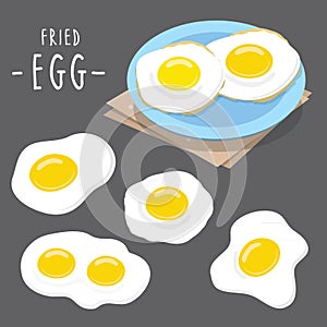 Fried egg food cook meal Protien healthy breakfast morning cartoon vector