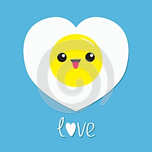 Fried egg heart icon. Cute cartoon character. Funny emoji