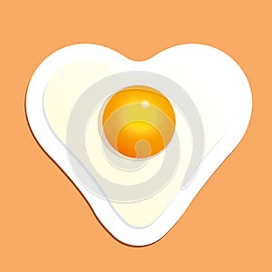 Fried egg in heart shape. Breakfast vector illustration.