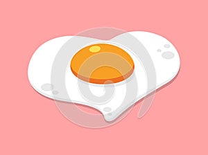 Fried egg heart shape, Icon flat design on pink background, Love concept idea, Vector illustration.