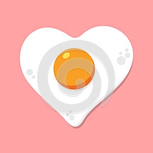 Fried egg heart shape, Icon flat design on pink background, Love concept idea, Vector illustration, top view.