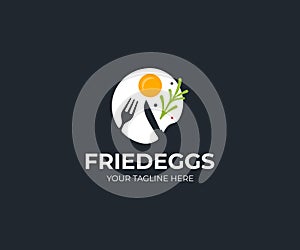 Fried egg logo template. Morning breakfast vector design