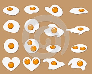 Fried egg in many shape with color yolk and albumen