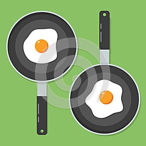 Fried egg omelette top view pan vector food illustration. Egg omelet albumen cartoon icon breakfast