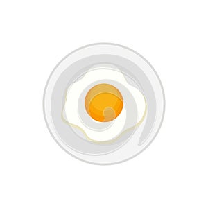 fried egg on plate vector illustration. sunny side up fried egg with bright yellow yoke. omelet for breakfast flat design