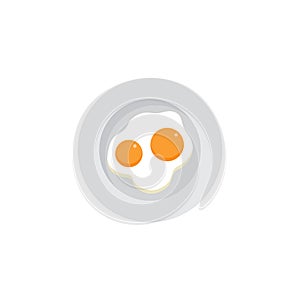 fried egg on plate vector illustration. sunny side up fried egg with bright yellow yoke. omelet for breakfast flat design