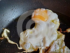 Fried egg sunny side up in A non-stick high quality frying pan