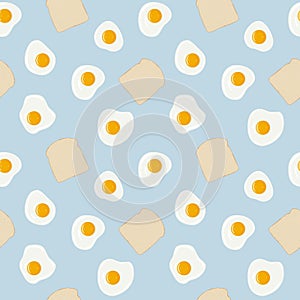 Fried egg and toast bread seamless pattern. Vector hand drawn illustration.