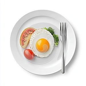 Healthy Breakfast: Fried Egg with Toast, Tomato, and Broccoli on a Plate photo