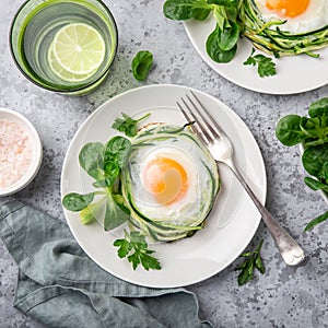 Fried egg in zucchini noodle nest