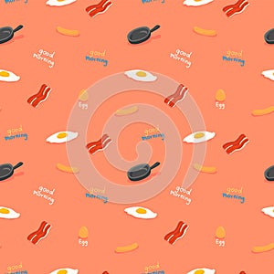 Fried Eggs and Bacon Breakfast seamless pattern Gift Wrap background