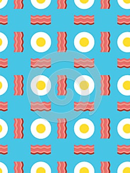 Fried eggs and bacon pattern seamless. vector background