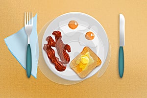 Fried eggs, bacon and toast