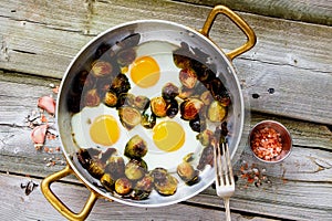 Fried eggs with brussel sprouts