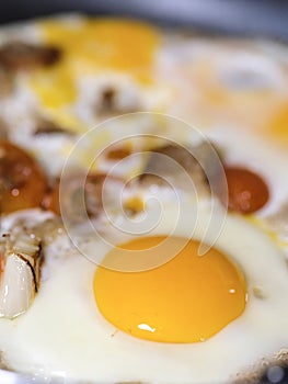 Fried eggs close up