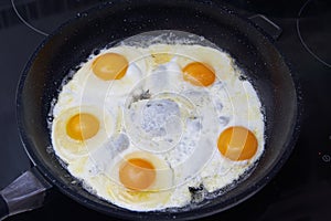 Fried eggs in a frying pan