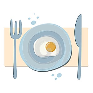 Fried eggs. Omelet drawing. Vector color illustration of breakfast. Drawing in cartoon style.