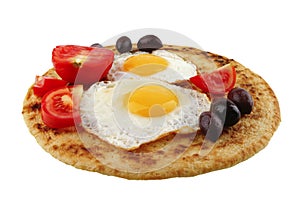 Fried eggs on pancake