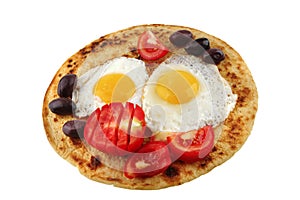 Fried eggs on pancake