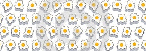 Fried Eggs Pattern on white background. Banner of Seamless Egg with shadows. Healthy Food Abstract Minimal Motion