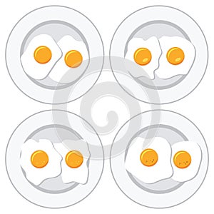 fried eggs on plates for breakfast, vector