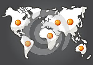 Fried eggs in a shape of world map