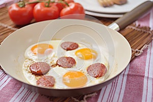 Fried eggs with sucuk