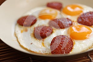 Fried eggs with sucuk