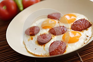 Fried eggs with sucuk