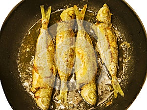 fried fish boops in a frying pan photo