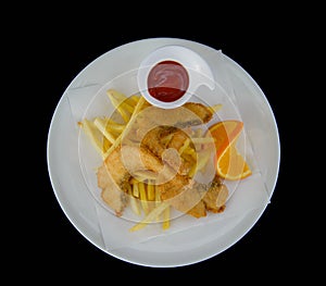 Fried fish chip and french fries snack