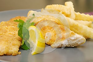 Fried fish and chips on the plate for dinner