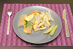 Fried fish and chips on the plate for dinner